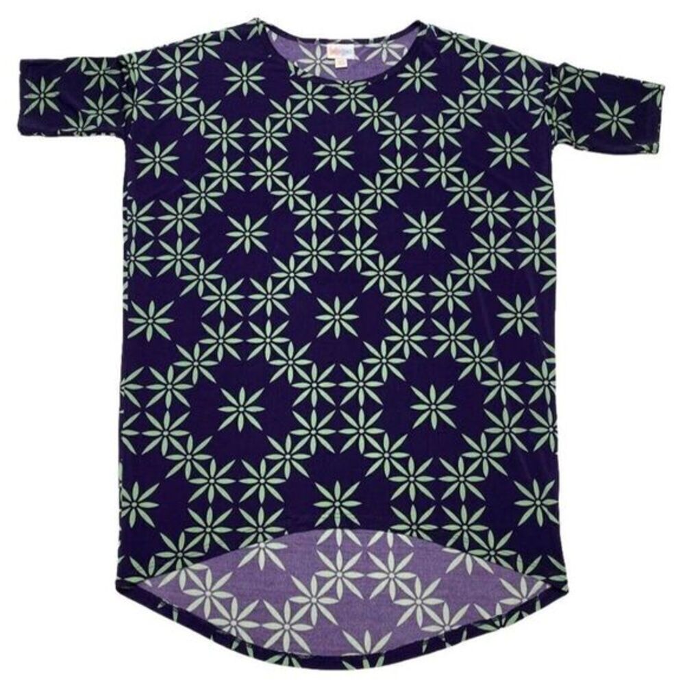 LuLaRoe Irma Purple Green Floral Slinky High Low Tunic Top Sz XXS